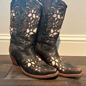 Black and Brown Floral Cowboy Boots